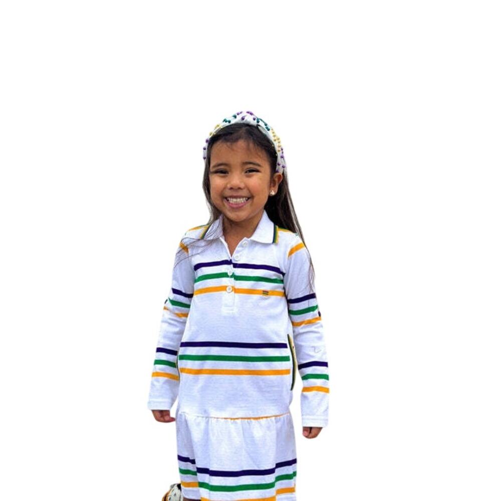 Mardi Gras Girls Dress With Purple, Green and Gold Stripes - Picture 3 of 5